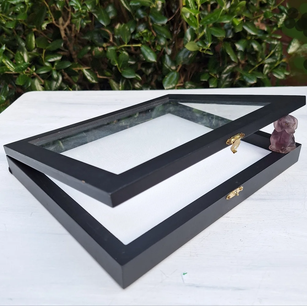 Shadow Display Box with Glass Lid Wood Hinged Framed Box Collectibles Keepsakes - Picture 4 of 16